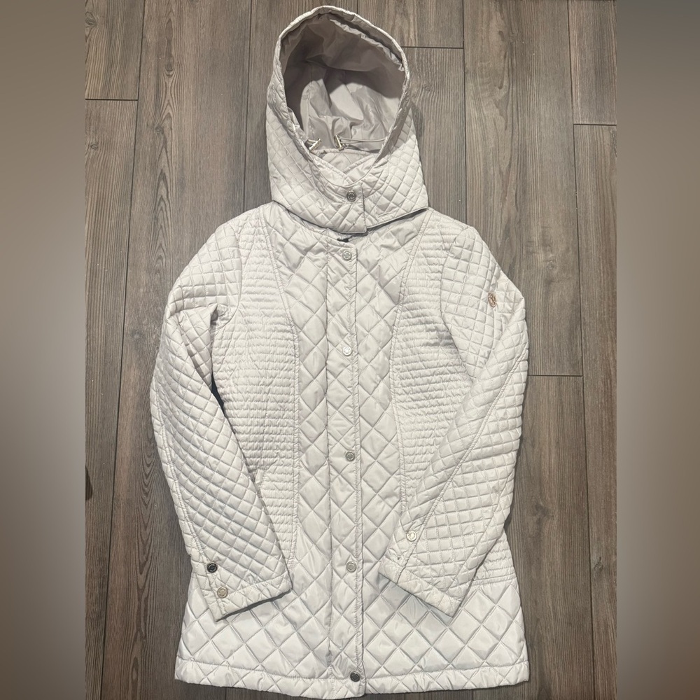 Calvin Klein Quilted Hooded Jacket – Women’s Size Small – Light Neutral / Ivory